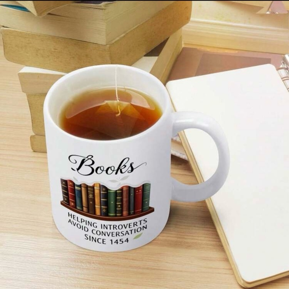 Books: Helping Introverts Avoid Conversation Since 1454 Mug White Red Green - Picture 4 of 7